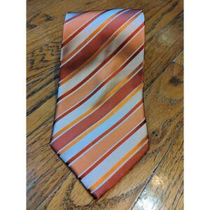 KUKA 100% Silk Men's‎ Cream Orange Silver Stripe Classic Necktie 57" X 3.75"